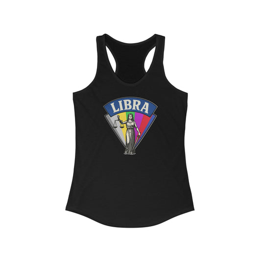 Black tank top with Libra zodiac sign design on a white background
