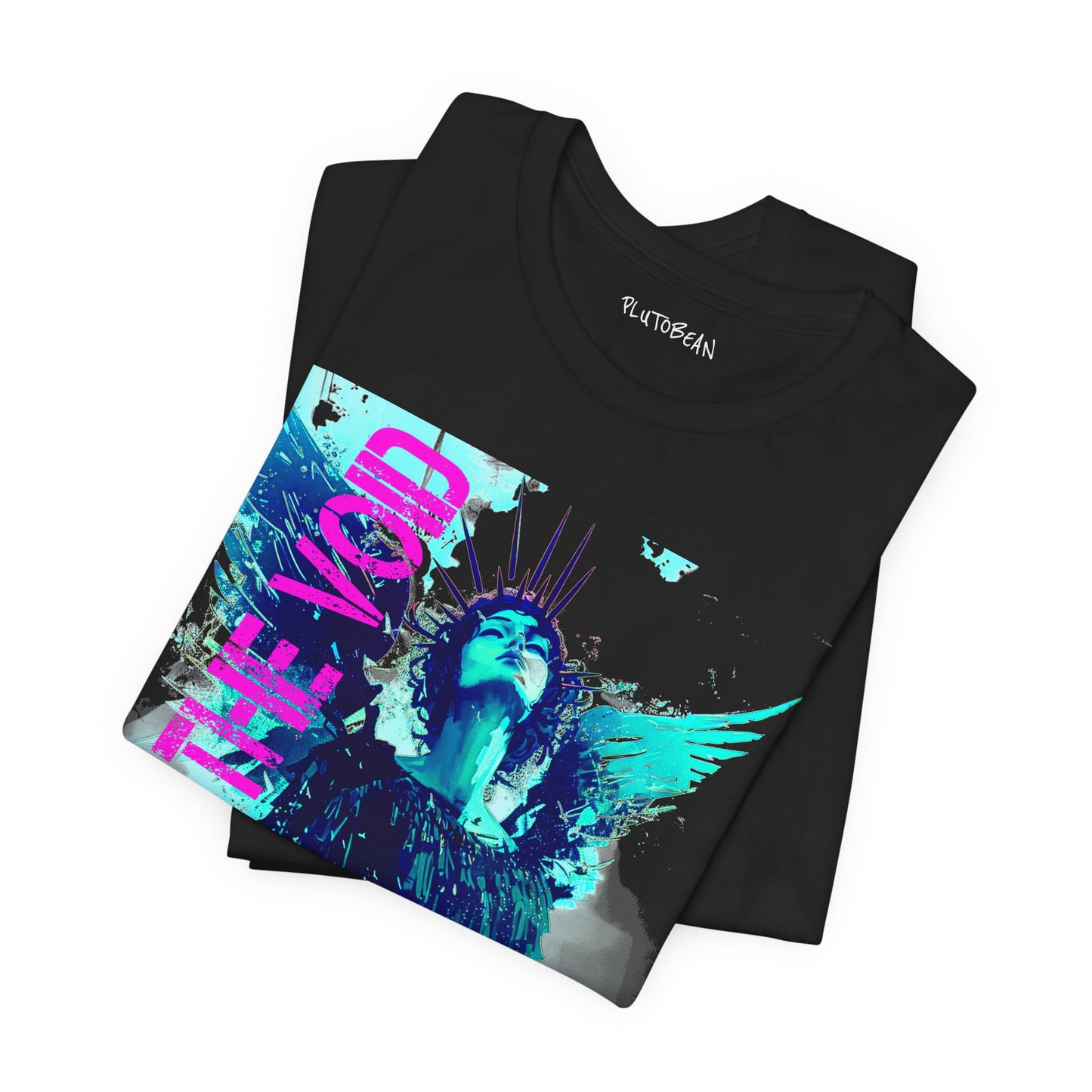 Black t-shirt with colorful graphic design and 'The Void' text on a white background