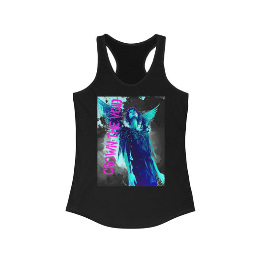 Black tank top with a graphic design on a white background
