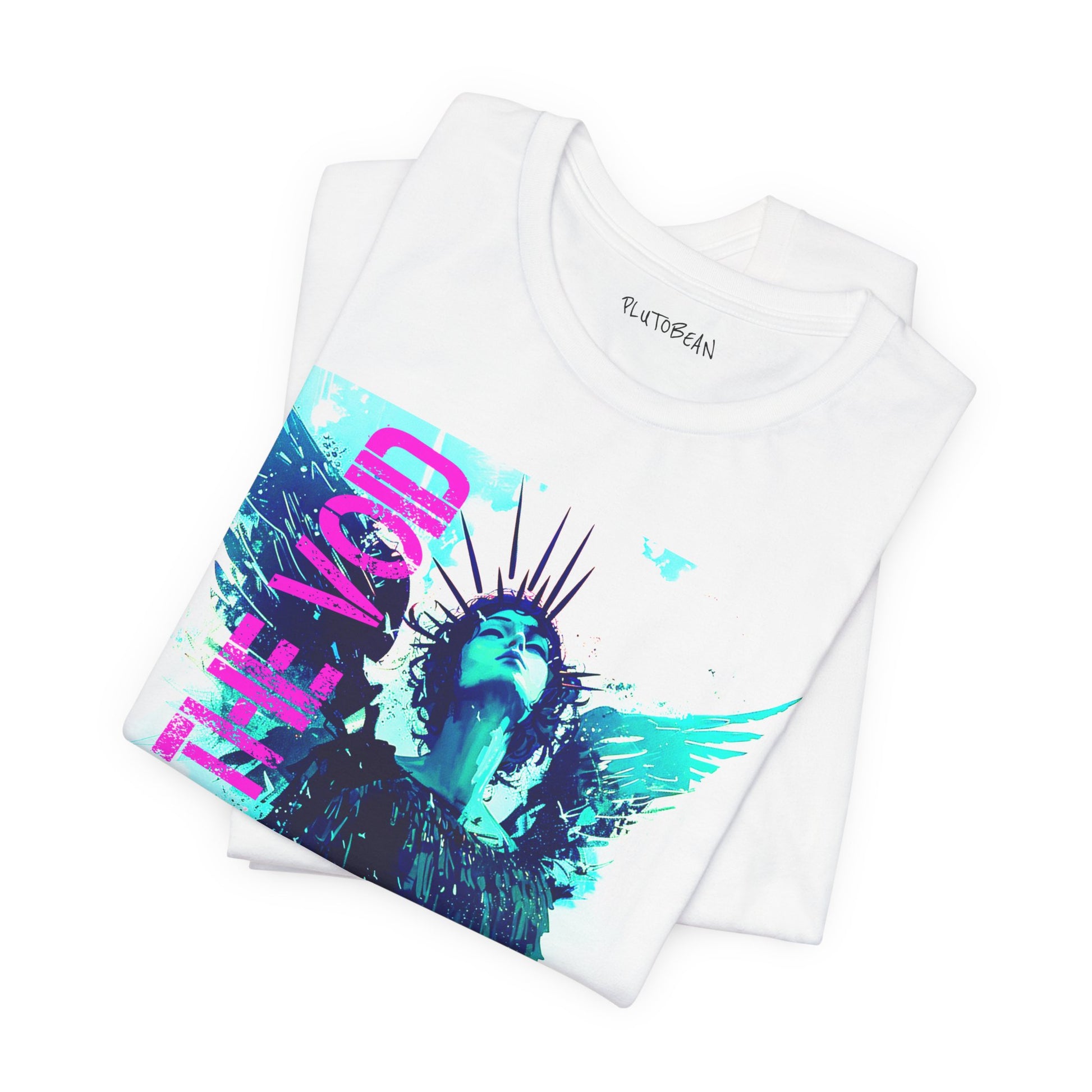 White t-shirt with graphic design and text 'The Void' on a white background
