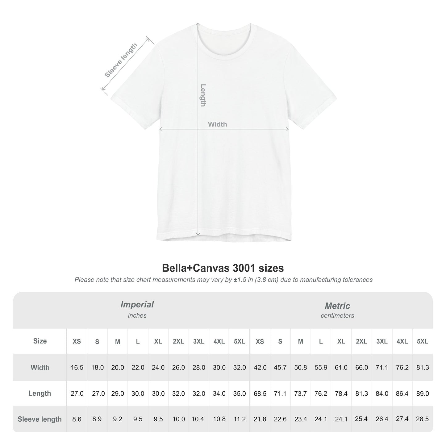 Aries t-shirt with measurement chart on a white background