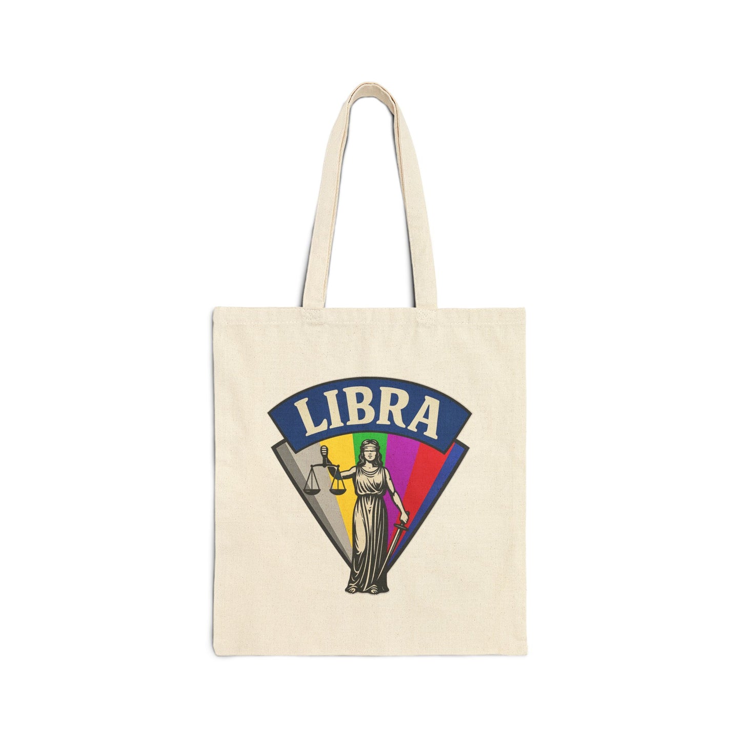 Tote bag with Libra zodiac sign design on a white background
