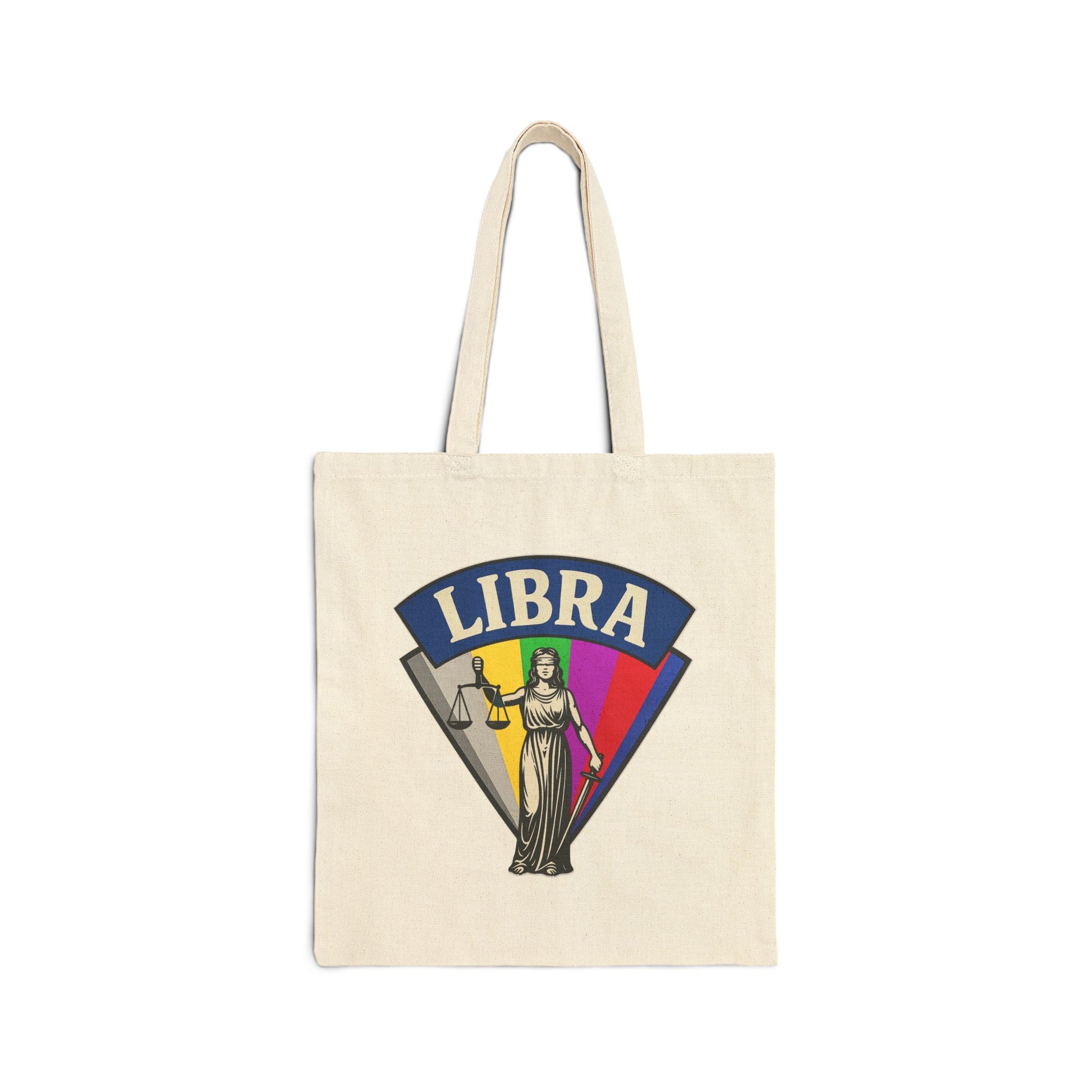 Tote bag with Libra zodiac sign design on a white background