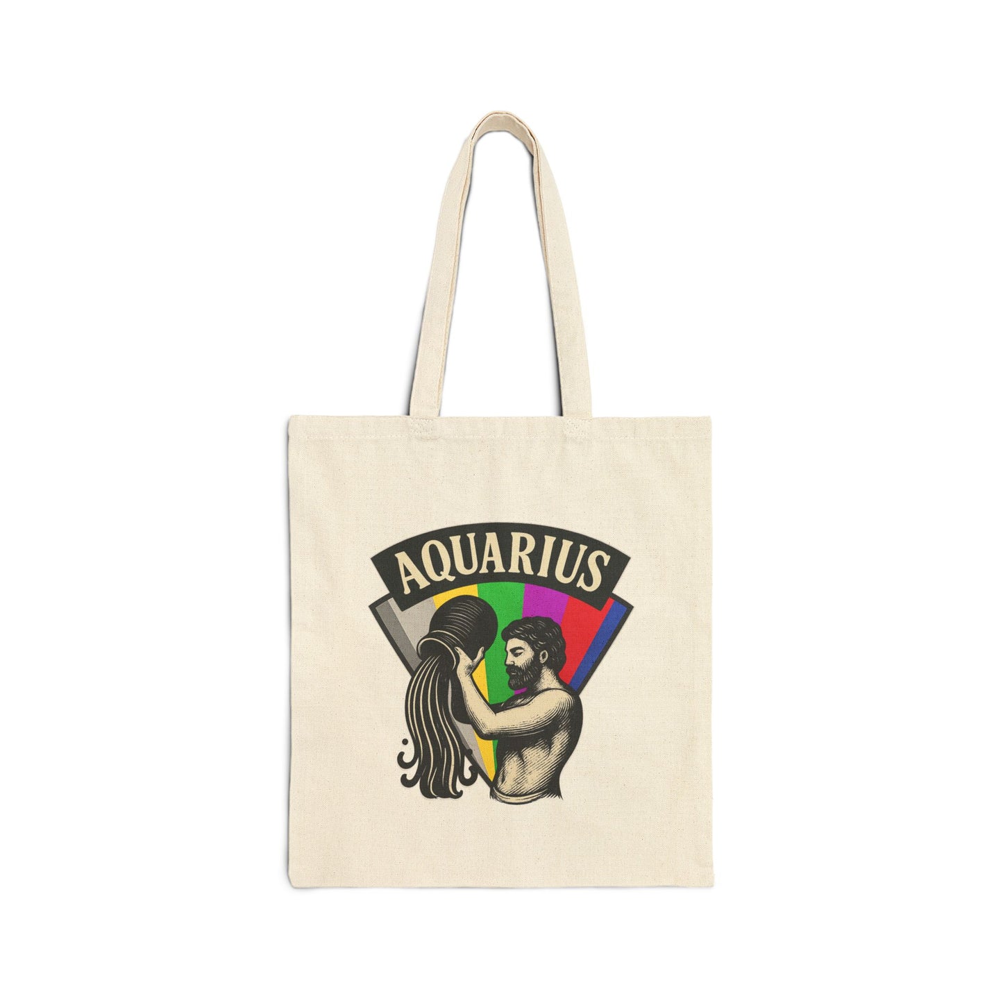 Tote bag with Aquarius design featuring a zodiac symbol on a white background