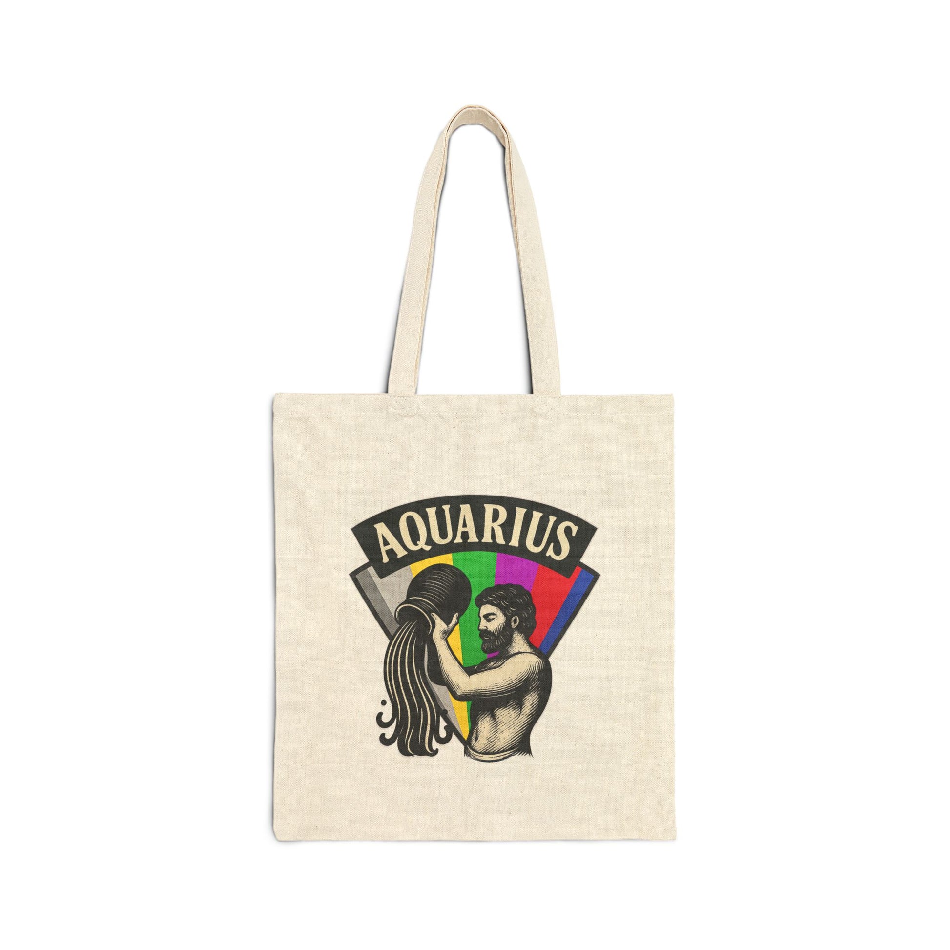 Tote bag with Aquarius design featuring a zodiac symbol on a white background