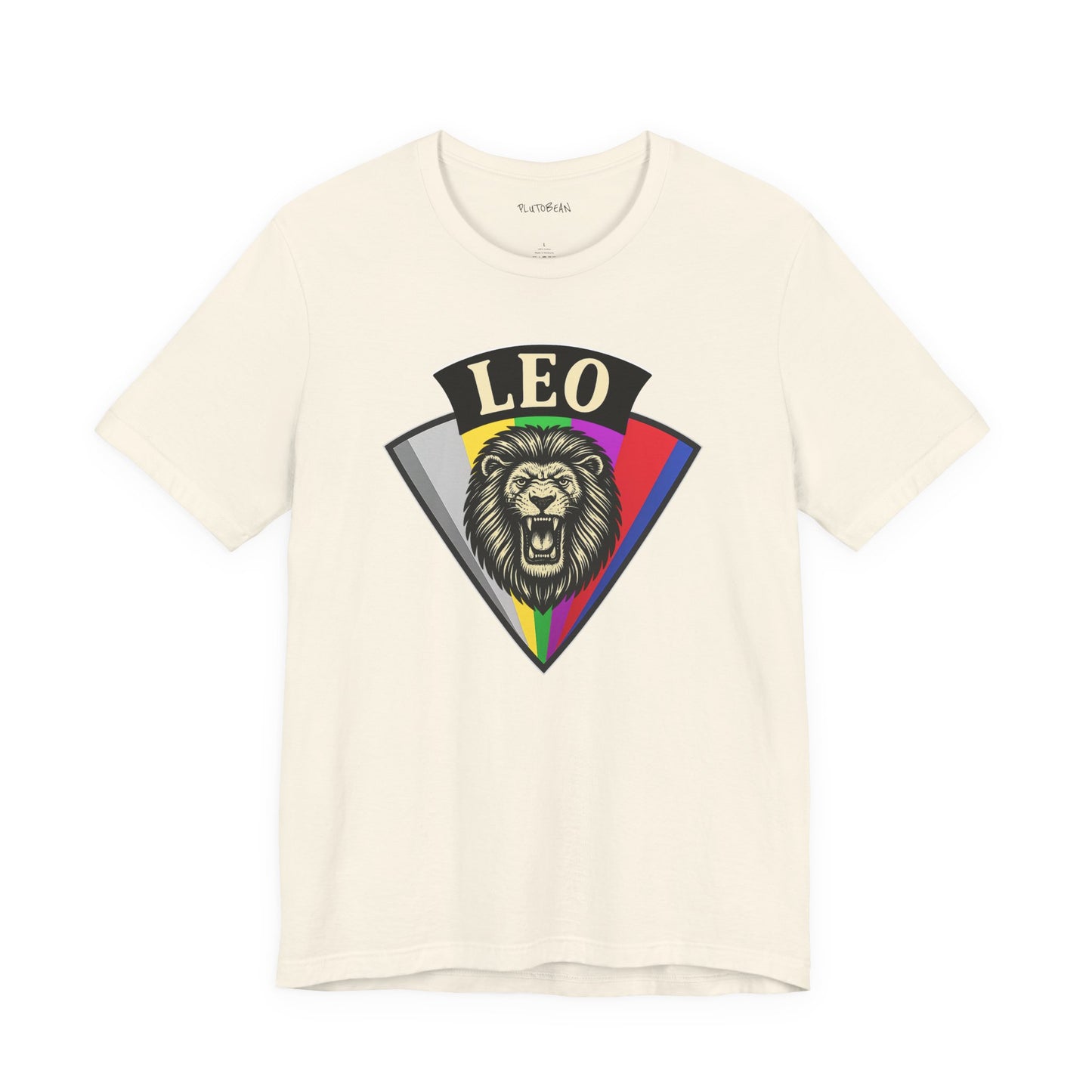 Beige t-shirt with 'LEO' and lion graphic on a white background