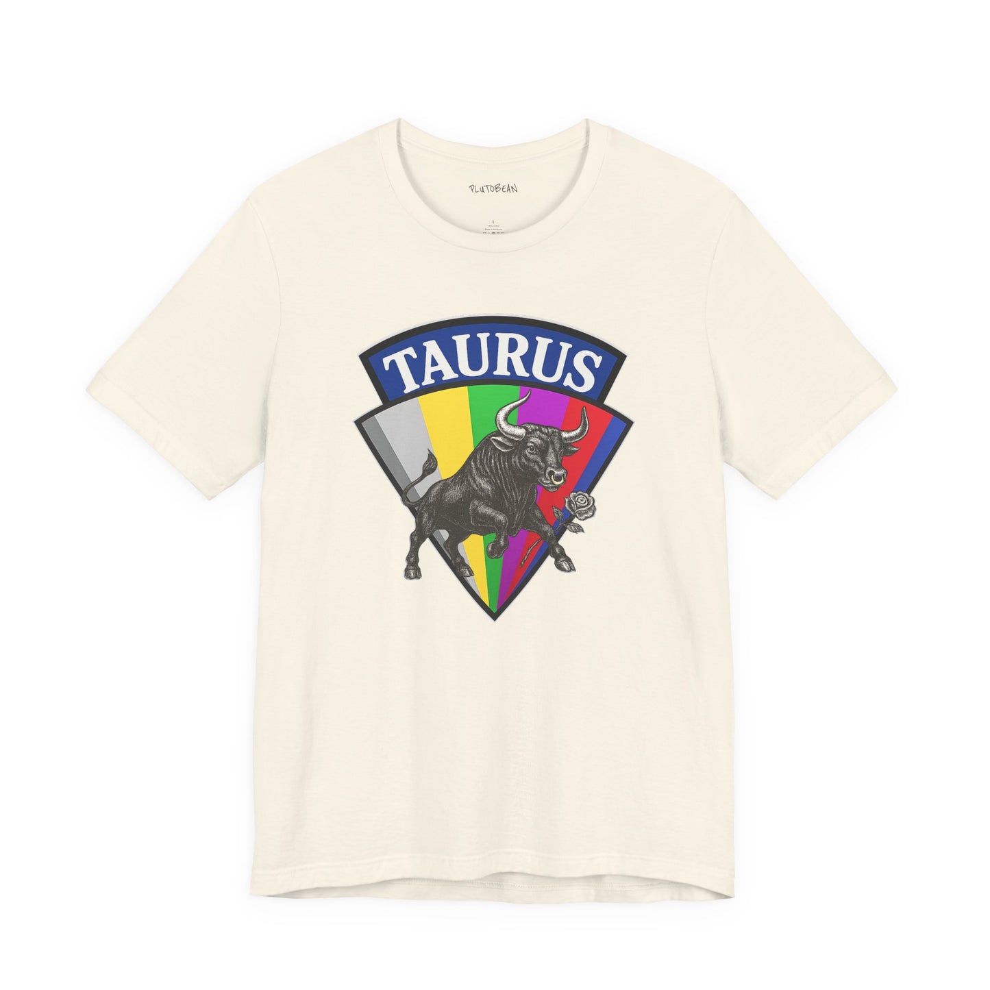 Beige t-shirt with Taurus zodiac sign graphic on a white background