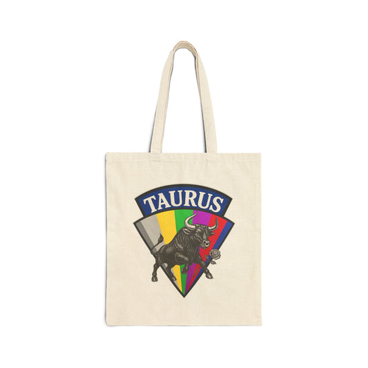 Tote bag with Taurus zodiac sign design on a white background