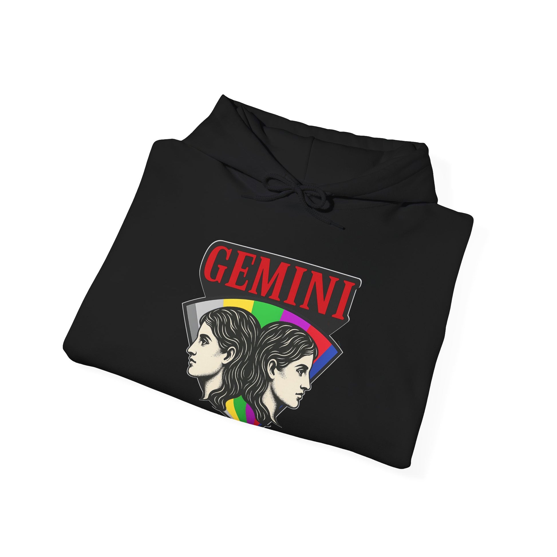 Black hoodie with Gemini design on a white background