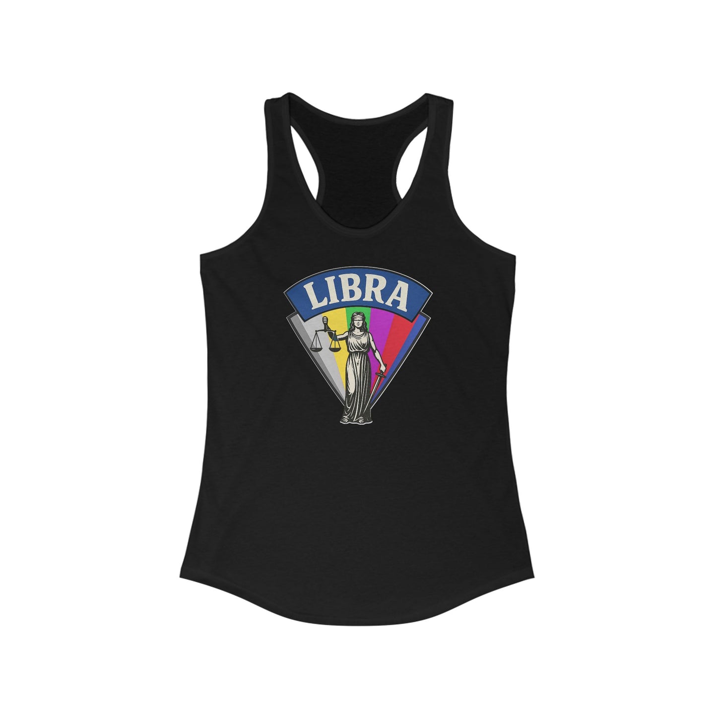 Black tank top with Libra zodiac sign design on a white background