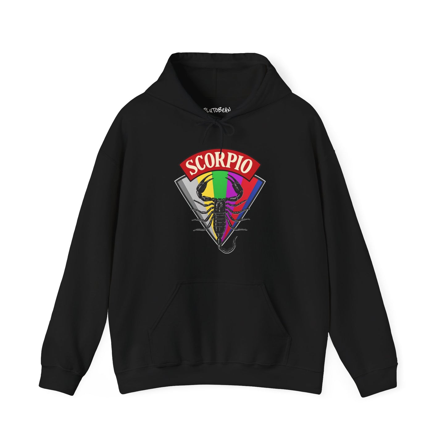 Black hoodie with Scorpio zodiac sign design on a white background