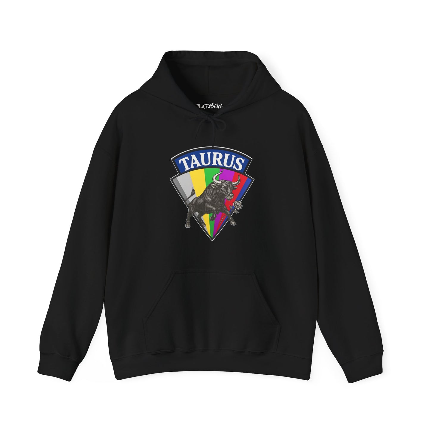 Black hoodie with Taurus zodiac sign design on a white background