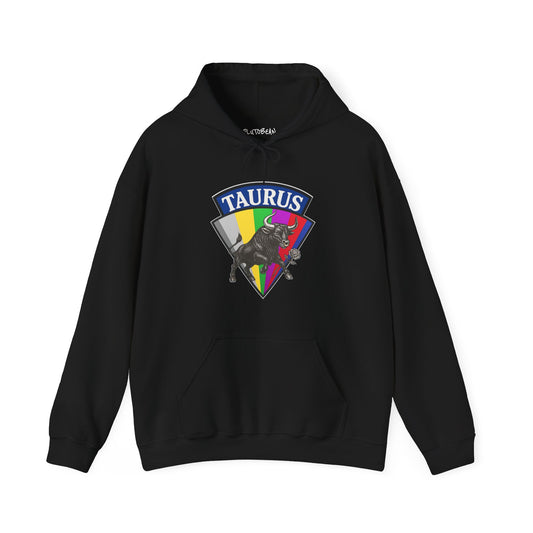 Black hoodie with Taurus zodiac sign design on a white background