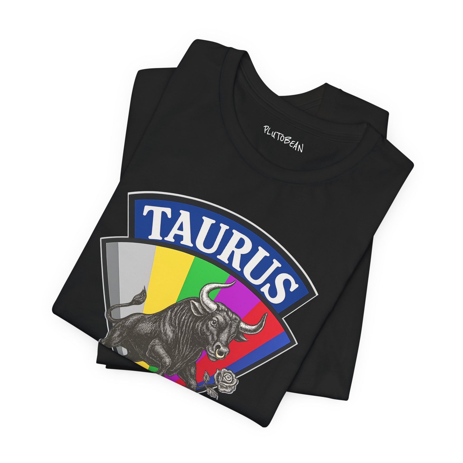 Black t-shirt with Taurus graphic design on a white background