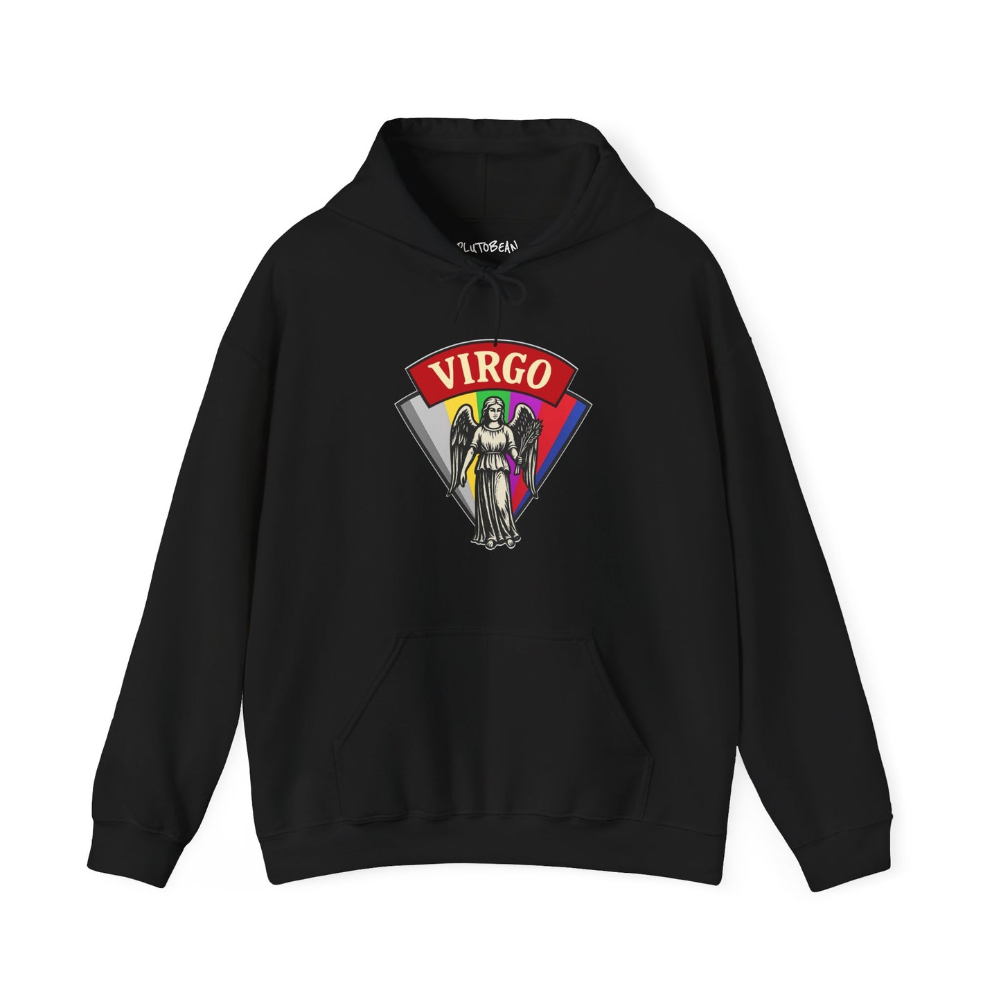 Black hoodie with 'Virgo' zodiac design on a white background