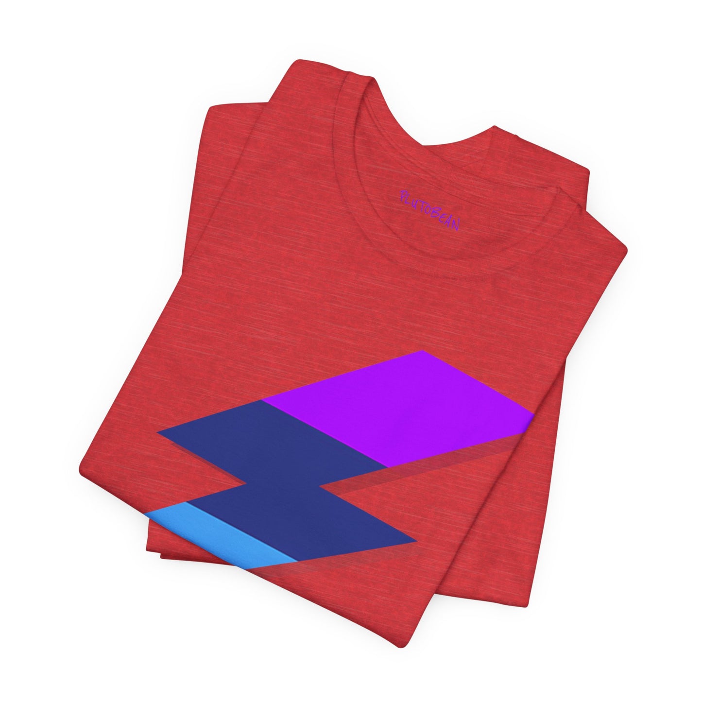 Folded red tee with a striking tri-tone lightning bolt graphic