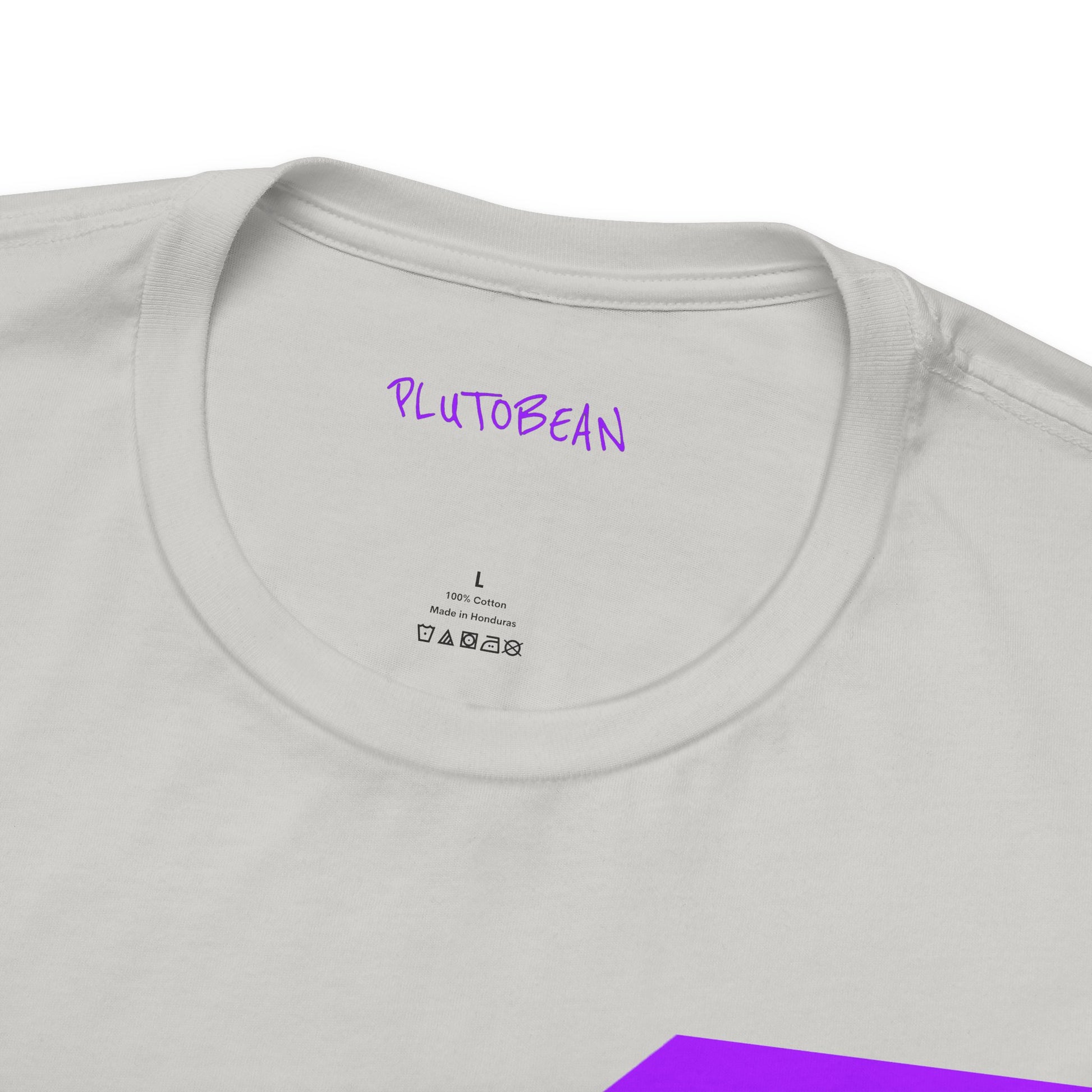 Close-up of collar and inner label on silver LIGHTNING BOLT tee