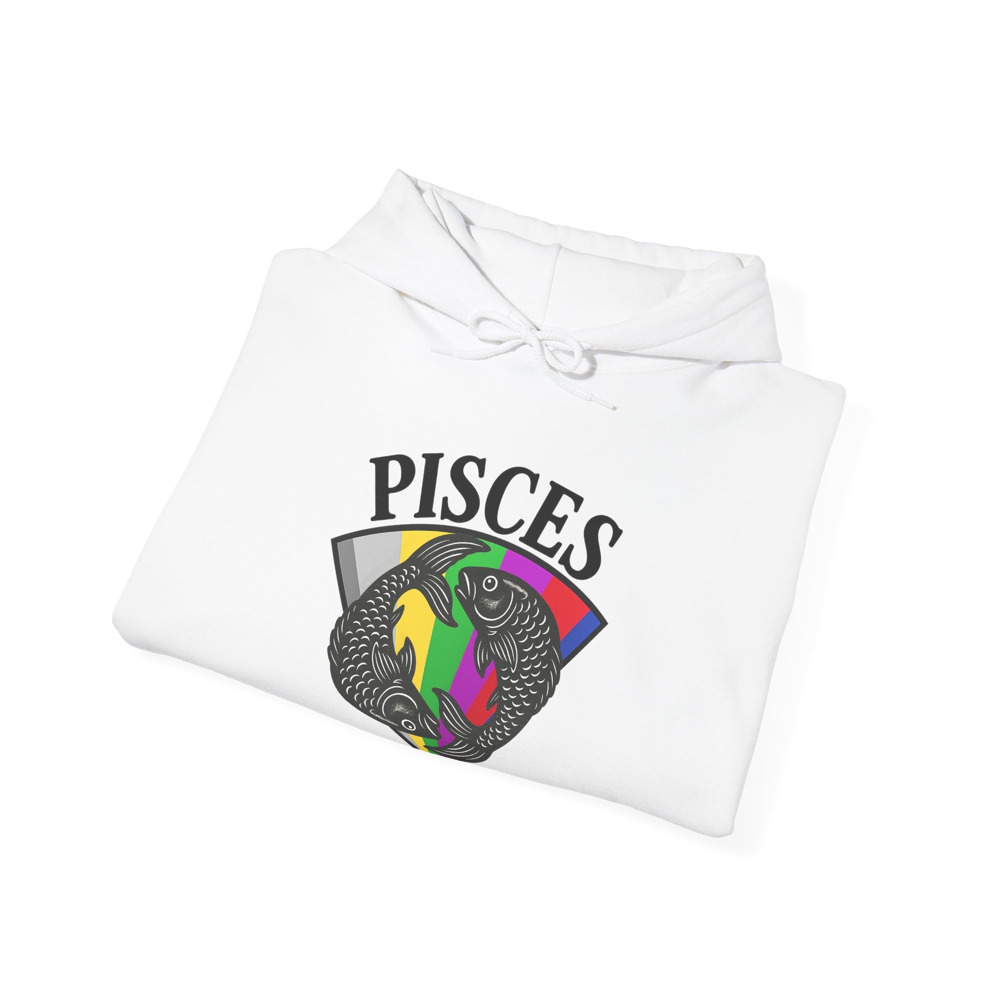 White hoodie with Pisces zodiac sign design on a white background