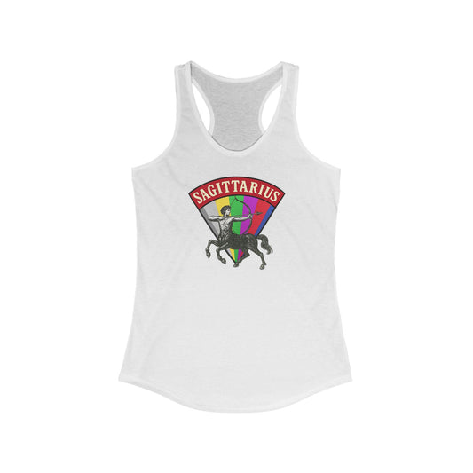 White tank top with Sagittarius zodiac sign design on a white background