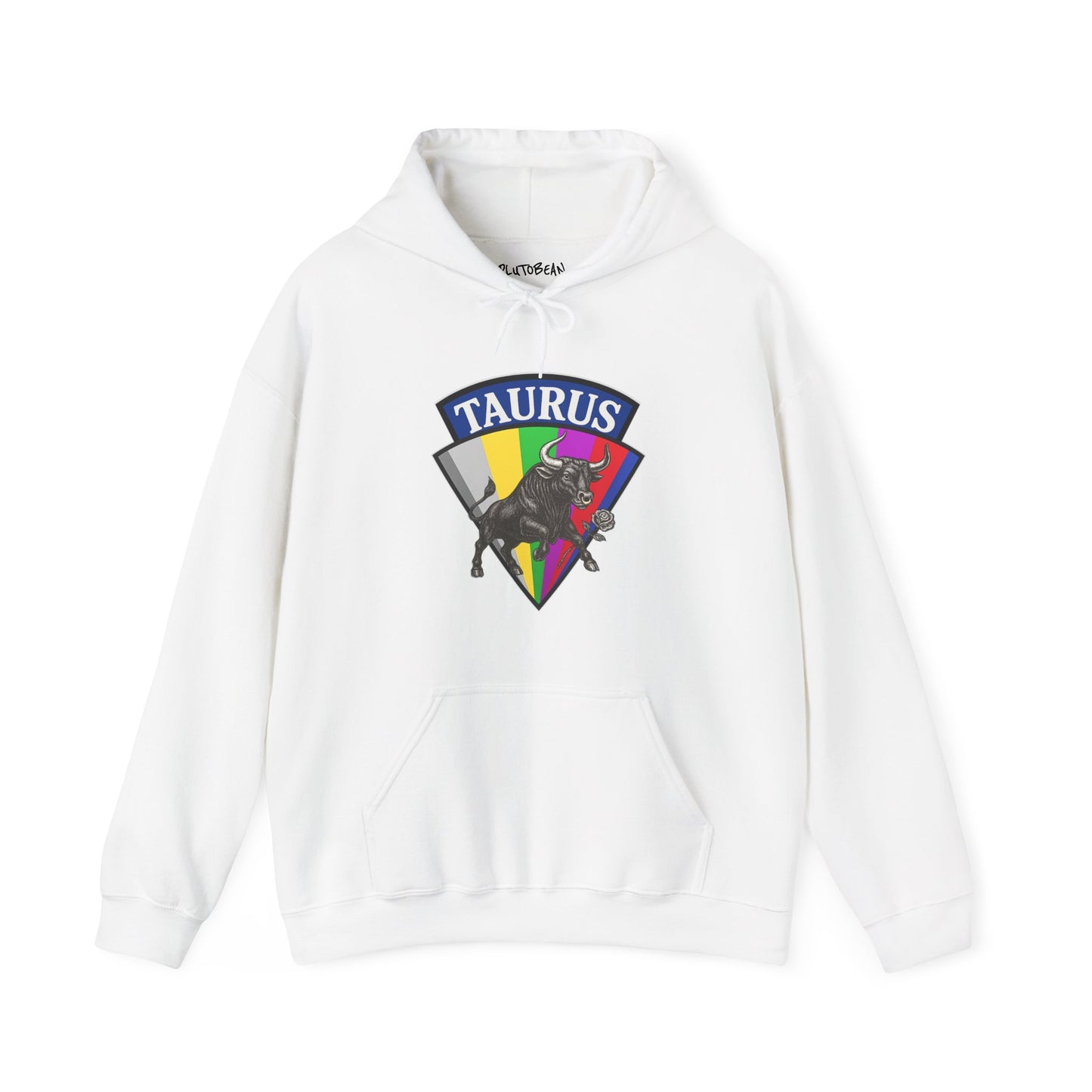 White hoodie with Taurus zodiac sign design on a white background