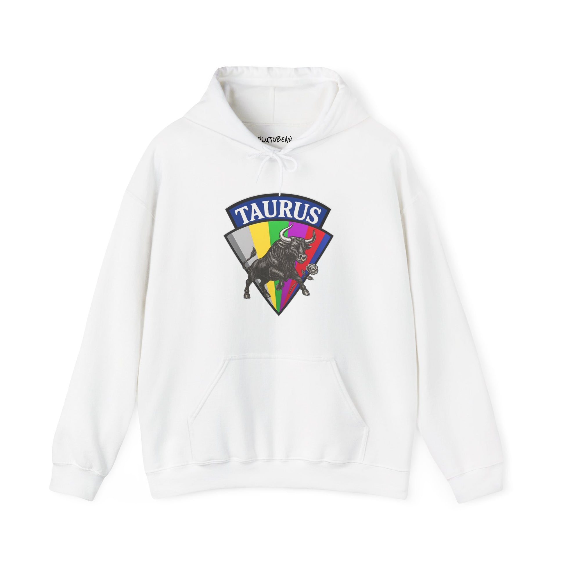 White hoodie with Taurus zodiac sign design on a white background