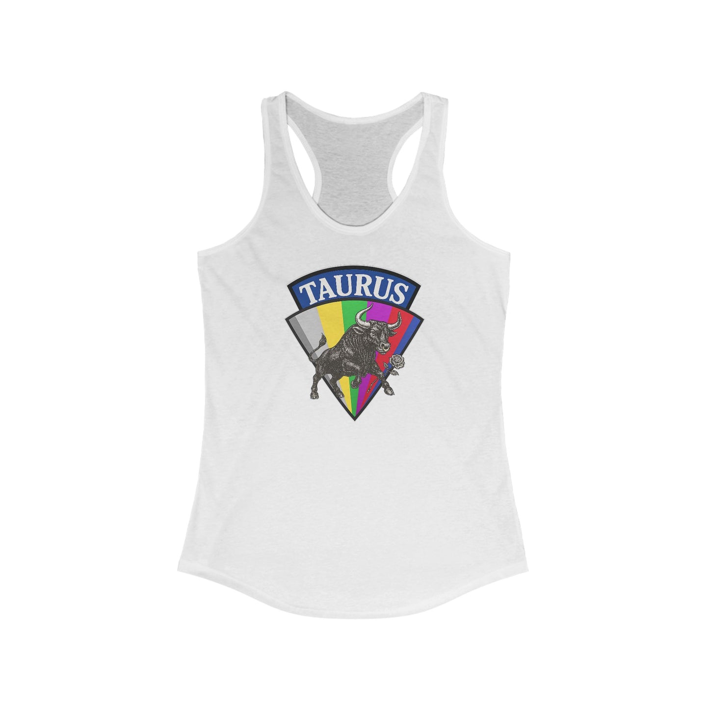 White tank top with Taurus zodiac sign design on a white background