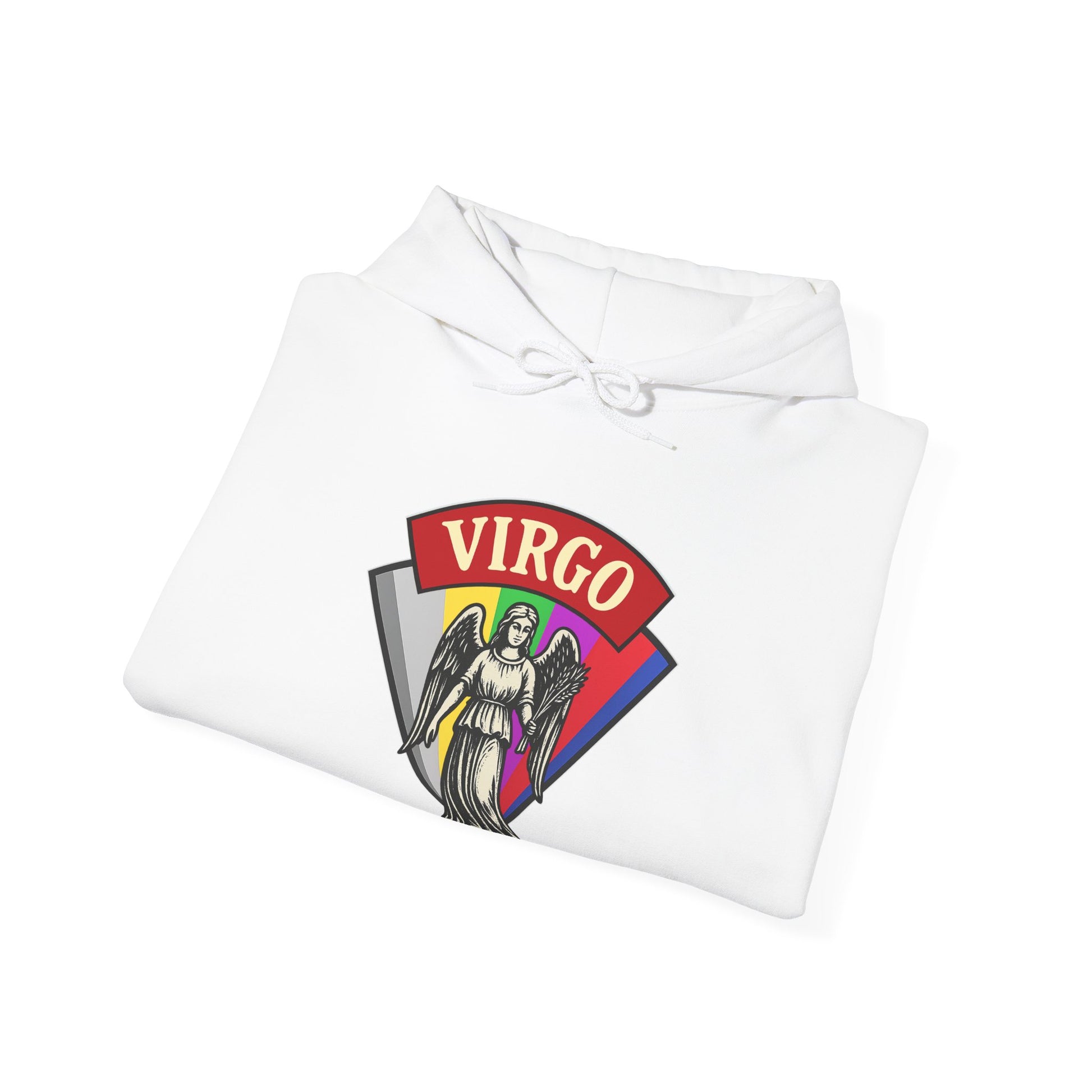White hoodie with a 'Virgo' zodiac design on a white background